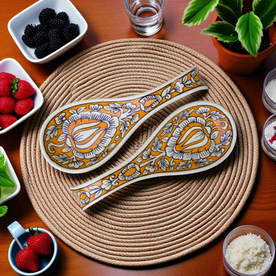 Malaikah Orange Mughal Spoon Rest Pack Of 2 Ceramic Serving Spoon Set(Pack of 2)