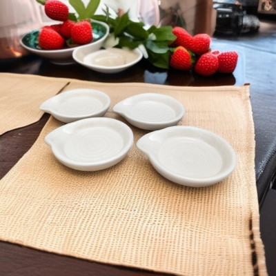 Malaikah White With Solid Printed Round Spoon Rest Pack Of 4 Ceramic Table Spoon Set(Pack of 4)