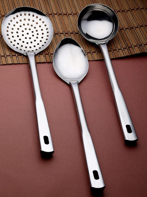CRYZONE Ladle/Karchi & Basting/Serving Spoon & Skimmer/Colander/Strainer for Cooking Stainless Steel Serving Spoon Set(Pack of 3)