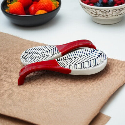 Malaikah Red Zebra Printed Large Spoon Rest Pack Of 2 Ceramic Table Spoon Set(Pack of 2)