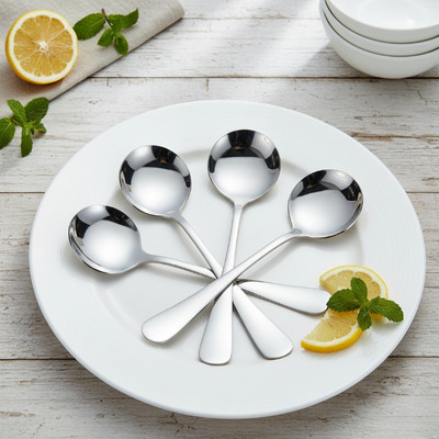 AVISTRA 4 Pieces Stainless Steel Soup Spoon Set for Home Kitchen Long Perfect for Soup Stainless Steel Soup Spoon Set(Pack of 4)