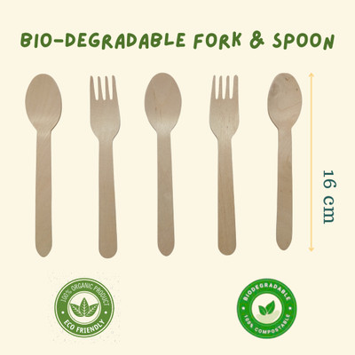 Avni Store Wooden Set of Spoon & Fork Disposable Wooden Dessert Spoon, Salad Spoon Set(Pack of 5)
