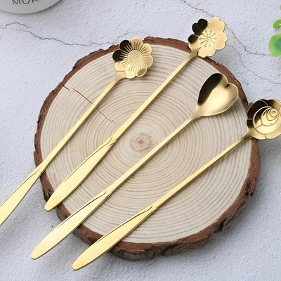 VASHISHTH Gold Plated Flower Spoons Set of 4 Disposable Stainless Steel Dessert Spoon Set(Pack of 4)