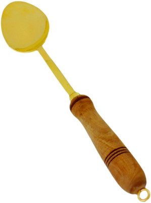 M R HANDICRAFTS Pure Brass Serving Spoon (Chammach) Spoon with Wooden Handle for Cooking Brass Serving Spoon(Pack of 1)