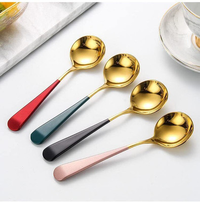 HomeHunt NEW25_Steel Silver Elliptical Head, Spoon Set Stainless Steel Soup Spoon, Dessert Spoon Set(Pack of 4)