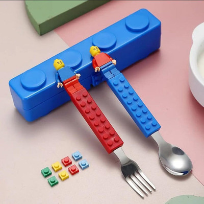 KELOSK Kids Stainless Steel Blocks Cutlery Set, Spoon & Fork Cutlery Set for Kids Stainless Steel Table Spoon(Pack of 1)