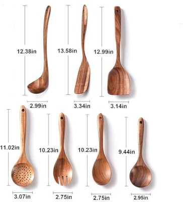 ASenterprises 24 Wooden Serving Spoon, Table Spoon, Salad Spoon Set(Pack of 7)