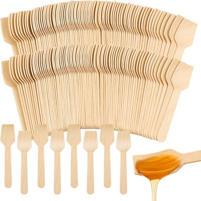 asha traders Disposable Mini Wooden Tasting Spoons for Ice Cream Disposable Wooden Ice-cream Spoon Set(Pack of 100)