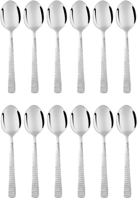 Dynore Stainless Steel Hammered Design 12 Pieces Dinner Spoons Set Stainless Steel Table Spoon Set(Pack of 12)