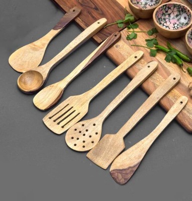 ASenterprises 04 Wooden Serving Spoon, Table Spoon, Soup Spoon Set(Pack of 7)