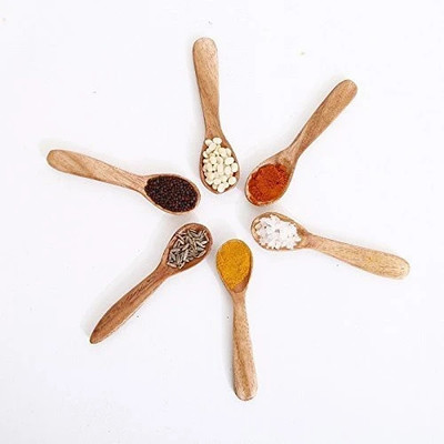 The Indus Valley Neem Wooden Masala Spoon Compact for Salt/Coffee/Tea/Spices/Chilli Powder - 7cm Wooden Serving Spoon Set(Pack of 6)