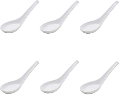 Sarsawal Ceramic Soup and Dessert Spoon, Microwave Safe - Pack of 6 (White) Melamine Soup Spoon Set(Pack of 6)