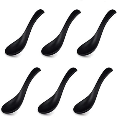 maadadhimati 6 Packs Soup Spoons, Unbreackable Japanese Style Plain Style Soup- Black Melamine Cream Spoon, Soup Spoon, Table Spoon, Salad Spoon Set(Pack of 6)