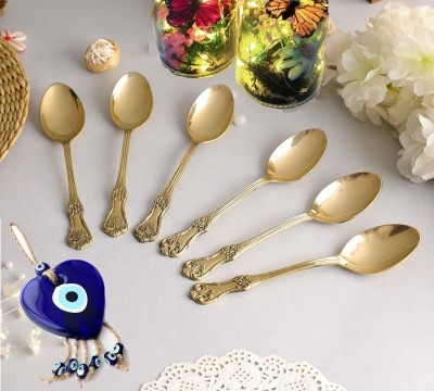 Denique Brass Nakshi Design Dinner Spoons Set,Table Tea,Coffee Spoon Brass Table Spoon, Tea Spoon Set(Pack of 6)