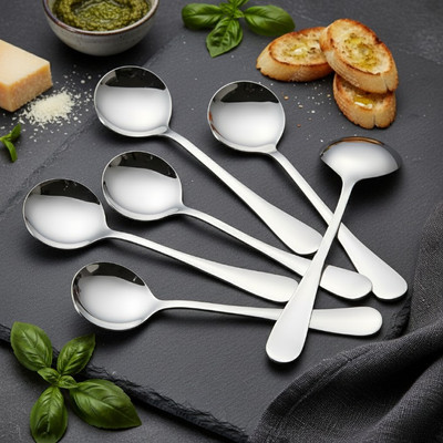 AVISTRA soup spoon Stainless Steel Soup Spoon, Dessert Spoon, Measuring Dinner Spoons Stainless Steel Soup Spoon Set(Pack of 6)