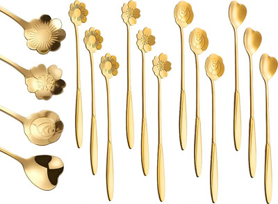 KSHMANIDHAYE 12pcs Golden Spoon For Kitchen Cake Ice Cream Cafe Bar Disposable Stainless Steel Coffee Spoon, Ice Tea Spoon, Cream Spoon, Table Spoon Set(Pack of 12)