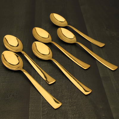 Padma Stainless Steel Golden Spoons Set, 16 cm Long, Premium Spoons,6Pcs Stainless Steel Table Spoon, Coffee Spoon, Tea Spoon, Table Spoon Set(Pack of 6)