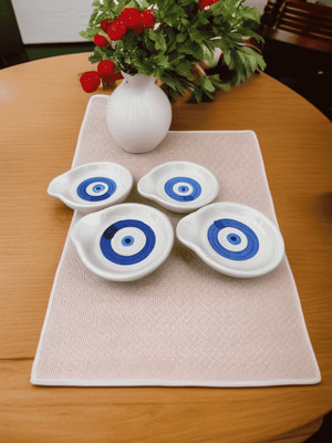 Malaikah White With Evil Eye Printed Round Spoon Rest Pack Of 4 Ceramic Table Spoon Set(Pack of 4)
