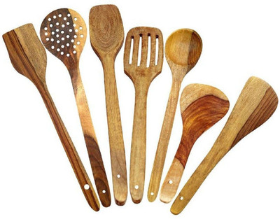 WORKPLACE Spoon Wood Without Polish Pack Of 7 Wooden Serving Spoon Set(Pack of 7)