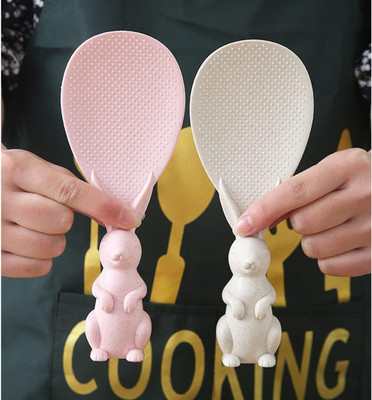 Antiq Mart 2PCS Rabbit Handle Silicone Rice Serving Shovel Rice Spoon Plastic Table Spoon Set(Pack of 2)