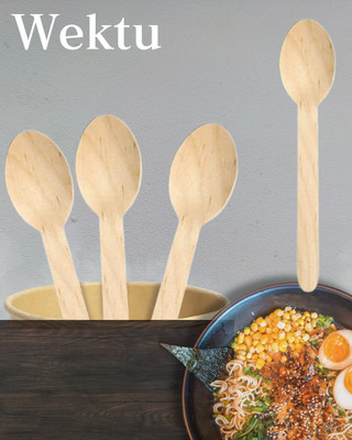 WEKTU Generic Wooden Spoon/Smooth Edge/14CM/100PC/01 Disposable Wooden Table Spoon Set(Pack of 100)