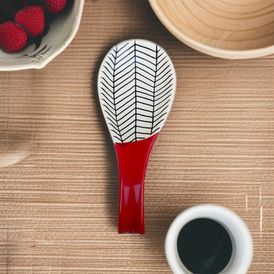 Malaikah Red Zebra Printed Large Spoon Rest Pack Of 1 Ceramic Table Spoon(Pack of 1)