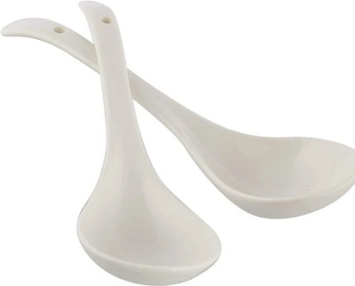 Kushmi White spoon Ceramic Serving Spoon Set(Pack of 2)