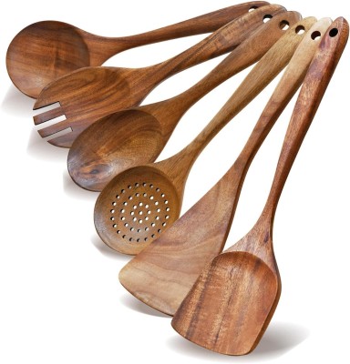 SIFU COLLECTION Handmade Neem Wood Spatula Non-Stick Cooking & Serving Kitchen Tools Premium Wooden Serving Spoon, Dessert Spoon, Table Spoon Set(Pack of 6)