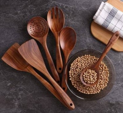 ALBABA AL-BABA Handmade Wooden Sheesham Spoon Set, Non-Stick Cooking and Serving Spoons Wooden Serving Spoon, Cream Spoon, Tea Spoon, Ice-cream Spoon, Coffee Spoon, Table Spoon Set(Pack of 6)