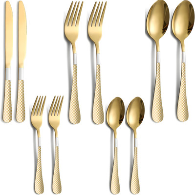 openZest Luxury Gold Hammered Stainless Steel Flatware Set of 2 (10Pcs) Stainless Steel Table Spoon Set(Pack of 10)