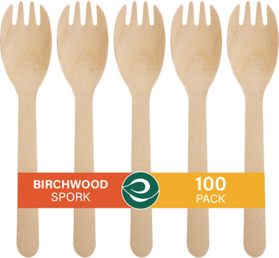 ECO SOUL [160 mm] Biodegradable Spork Disposable Bamboo Table Spoon Set(Pack of 100)