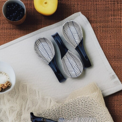 Malaikah Black Zebra Printed Large Spoon Rest Pack Of 3 Ceramic Table Spoon Set(Pack of 3)