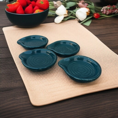 Malaikah Dark Green With Solid Printed Round Spoon Rest Pack Of 4 Ceramic Table Spoon Set(Pack of 4)