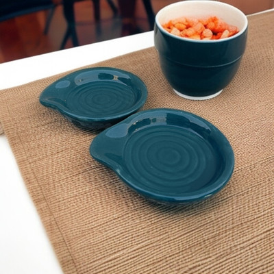 Malaikah Dark Green With Solid Printed Round Spoon Rest Pack Of 2 Ceramic Table Spoon Set(Pack of 2)