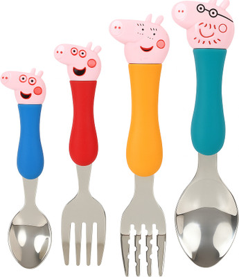 MINtile MINTile Peppa Pig Kids Spoon & Fork Set | Cartoon Dining Cutlery for Children Stainless Steel Table Spoon Set(Pack of 4)