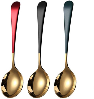 HomeHunt NEW25_SteelSpoon_D1G_3PCS Stainless Steel Dessert Spoon, Table Spoon, Tea Spoon, Ice Tea Spoon(Pack of 1)