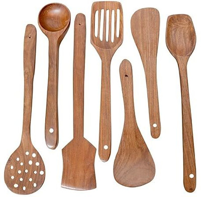 ASenterprises Wooden Serving Spoon, Tea Spoon, Table Spoon Set(Pack of 7)