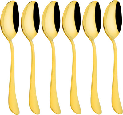 Omkarixa Stainless Steel Cutlery Set | Gold Colour Flatware | Luxury Dining Tableware Stainless Steel Table Spoon Set(Pack of 6)