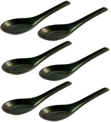Kirti Traders Ceramic/Stoneware Handmade Soup Spoons in Black Matte (Set of 6) Disposable Ceramic Table Spoon, Salad Spoon, Serving Spoon, Dessert Spoon, Coffee Spoon Set(Pack of 6)