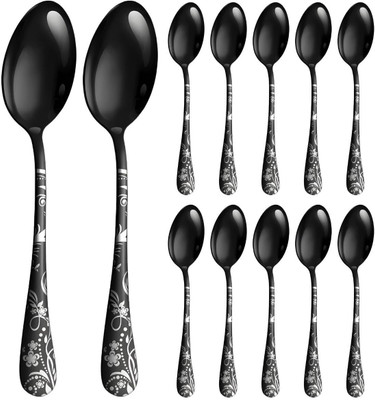 MANISHAWARE Manishaware Floral Black Spoon Set Stainless Steel Table Spoon Set(Pack of 12)