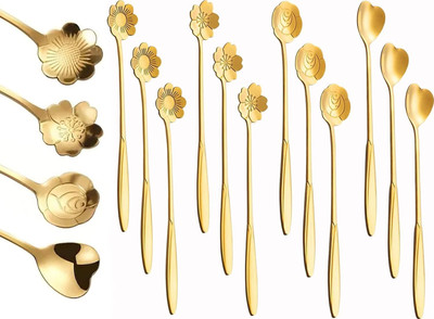 Zwerlin Flower Dessert Spoons, Coffee Teaspoon Set Stainless Steel Tableware Stainless Steel Table Spoon Set(Pack of 12)