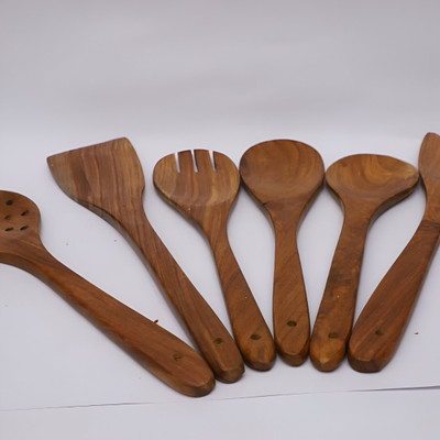 Advance craftech Handmade Wooden Spoon Set of 6– Premium Indian Wood Kitchen Utensils Wooden Serving Spoon, Serving Spoon, Soup Spoon Set(Pack of 6)