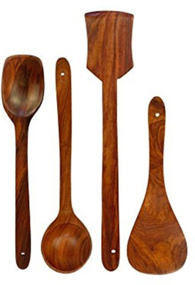 GreenOceanDecor Wooden Spoon Set For Cooking Frying Serving Spatula Chapati Dessert Rice Spoons Wooden Serving Spoon Set(Pack of 4)