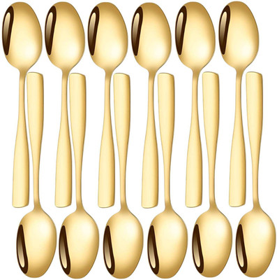 OICIA a1_Black Baby Eating Spoons, Mini Cocktail spoons, Coffee spoon Stainless Steel Table Spoon Set(Pack of 12)