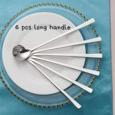Fanqew Long Handle Spoons {Set of 6 Pcs} Stainless Steel Ice Tea Spoon, Serving Spoon Set(Pack of 6)