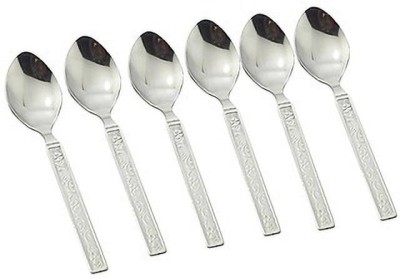 WEKTU STAINLESS STEEL SPOONS SET OF 6 PCS WITH DESIGN Stainless Steel Table Spoon, Dessert Spoon, Salad Spoon, Sugar Spoon, Tea Spoon Set(Pack of 6)