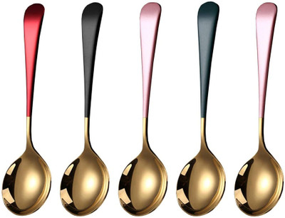 HomeHunt NEW25_SteelSpoon_D1G_5PCS Stainless Steel Dessert Spoon, Table Spoon, Tea Spoon, Ice Tea Spoon(Pack of 1)