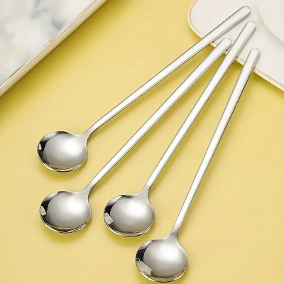 Manorath Pack of 4 Long Stem Spoons – Multipurpose Design Stainless Steel Tea Spoon Set(Pack of 4)