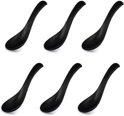 SY TRADERS Unbreakable Pure Melamine Soup Spoons 13 cm/Black (6 Pcs) Disposable Melamine Soup Spoon Set(Pack of 6)