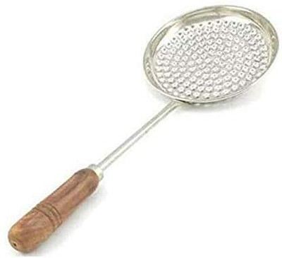 SATVANG Stainless Steel Bundi Jhara with Wooden Handle for Firm Grip Strainer(Steel Pack of 1)